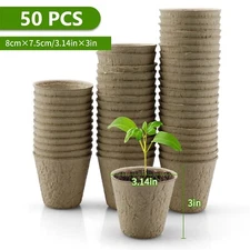 50pcs 3.14in Biodegradable Peat Pots Transplant Plant Pulp Seeding Cups Round