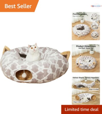 Versatile Foldable Cat Tunnel Bed - Plush Cover and 3 ft Length for Cozy Fun