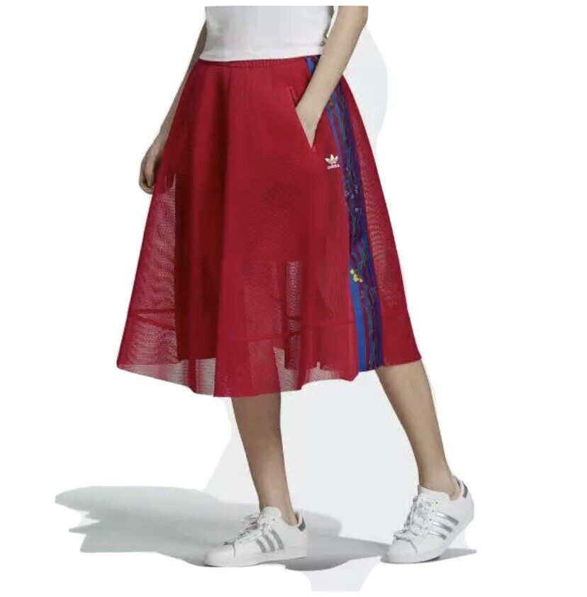 Experimentar Pero Hazlo pesado Adidas Originals Tulle Mesh Circle Skirt Red Blue Floral Pockets LOGO Size  Small | eBay