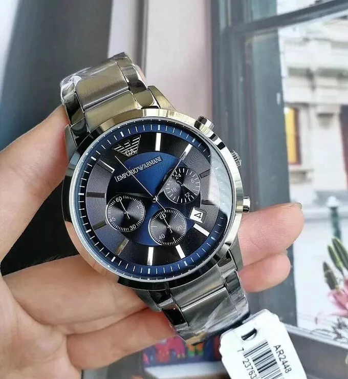 Reparación posible barajar Pantalones NEW GENUINE EMPORIO ARMANI AR2448 BLUE DIAL STAINLESS STEEL MEN'S WATCH  GIFT | eBay