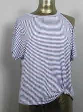 Moa Moa Blue Striped Top Womens Size L Chest 40 Cold Shoulder Twisted 308-27432