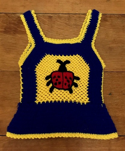Vintage Sweater Vest Knitted Pullover Girls Sleeveless Ladybug 1970s Sz 8 / 10 - 第 1/4 張圖片
