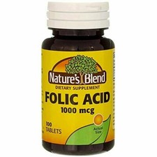 Nature's Blend Folic Acid Tablets, 1000 mcg, 100 Ct