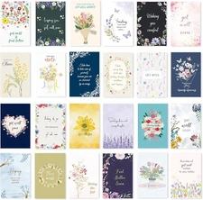 24 Pack Floral Get Well Cards with Self-Adhesive Envelopes 4X6 Boxed