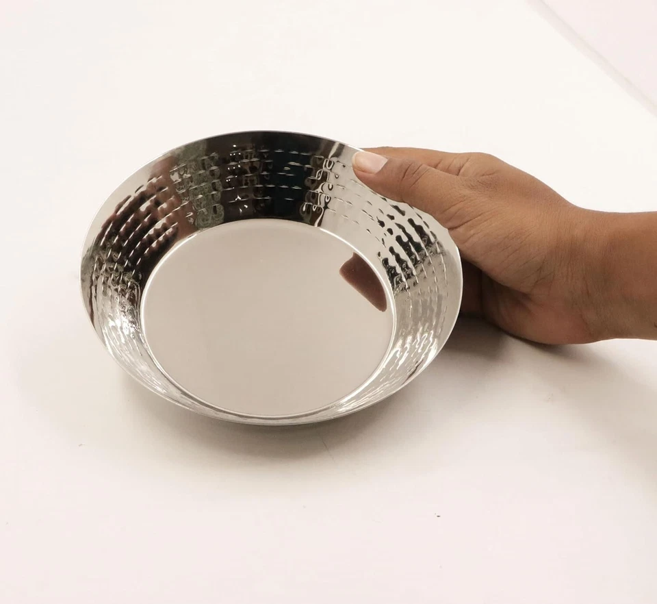 Prato de almoço de aço inoxidável martelado prato de quarto prato de lanche prato de parat - Imagem 4 de 4