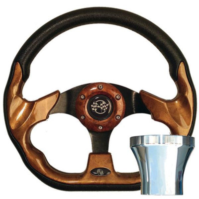 GTW E-Z-GO Woodgrain Racer Steering Wheel Chrome Adaptor Kit (Fits 1994.5-Up)
