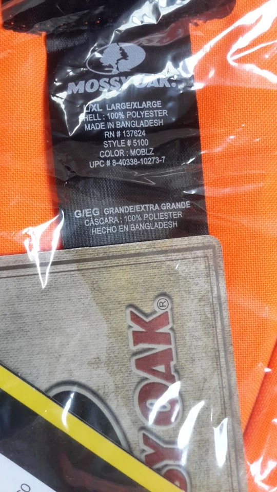 Mossy Oak Blaze Orange Men’s Vest Size L/XL Hunting Safety Hiking NWT - Image 3 of 4