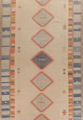 Beige Kilim Rugs Flatweave Pile Kelim Turkish Carpets 10x13 ft