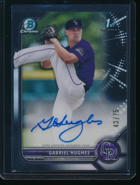 GABRIEL HUGHES AUTO 1st 2022 Bowman Chrome Draft BLACK REFRACTOR #/75 Rookie RC