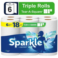 Sparkle Tear-A-Square Paper Towels, 6 Triple Rolls
