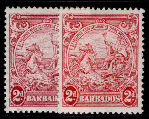 BARBADOS GVI SG250c + 250d, 2d SHADE VARIETIES, M MINT. Cat £2.25.