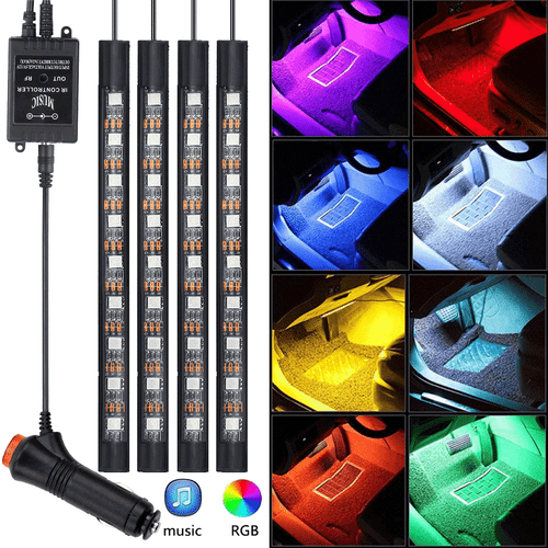 4X LED Car Interior Footwell Floor Decor Atmosphere Light Neon RGB Strips Lamp