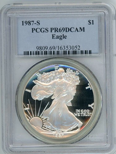 1987-S American Silver Eagle ASE S$1 PCGS PF69 PR69 PROOF DCAM (Deep CAMEO) PQ