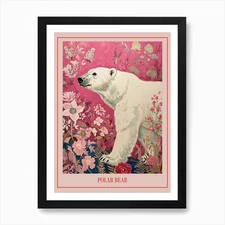 Floral Animal Painting Polar Bear 2 Framed Wall Art Poster Canvas Print Picture