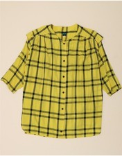 VINTAGE Womens Long Sleeve Shirt Dress EU 42 Large Yellow Check Cotton DK34