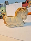 Vintage Ceramic Kneeling Horse Ivory w Gold Mane Planter Shawnee Pottery MCM