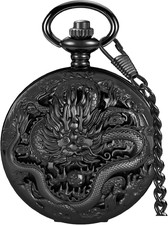 Dragon Design Quartz Pocket Watch Roman Numerals with Chain Birthdays Gifts for