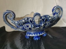 Jugendstil Jardiniere • Steingut • Blau Grau • 30 cm • Antik um 1900