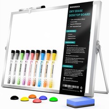 Dry Erase White Board with Stand,Double-Sided Whiteboard 16"x12", 10 Markers,...