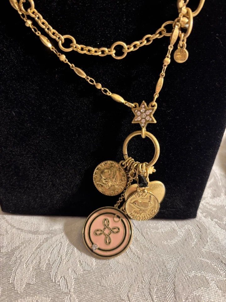 Cabi 2153 Cha Cha Dije Collar Cadena Esmalte Rosa Moneda Corazón Rosa Tono Oro 36" Foto 3 de 4