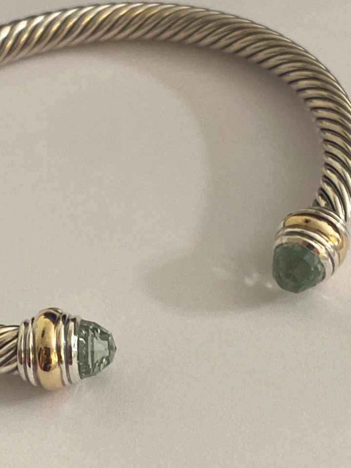 David Yurman Cable Classics 5mm Prasiolite Cuff Bracelet 925 And 585 SMALL - Image 3 of 4