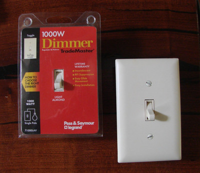 Two Pass & Seymour Single Pole 1000W Dimmer Toggle Switches Almond w/ Faceplates