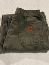 VTG Carhartt B11 MOS Pants Men's 38x31 Green Duck Canvas Loose Fit Work Dungaree