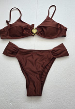 SHEIN brown bikini set M swimsuit swimwear two piece padded beach holiday uk 10