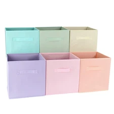 7Penn 6pk Pastel 10in Square Collapsible Fabric Storage Cubes Organizer Bins