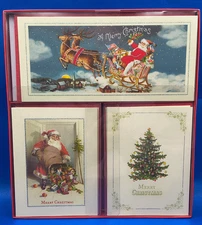 Punch Studio 14057 Box 18 Christmas Cards 6 ea of 3 Designs Santa Sleigh & Tree