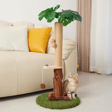 33.86" Tall Cat Scratching Posts with Sisal Rope, Dangling Balls and Natural Hea