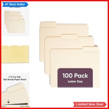 Manila File Folders Letter Size 1/3 Cut Tab Assorted Positions 100 Per Box
