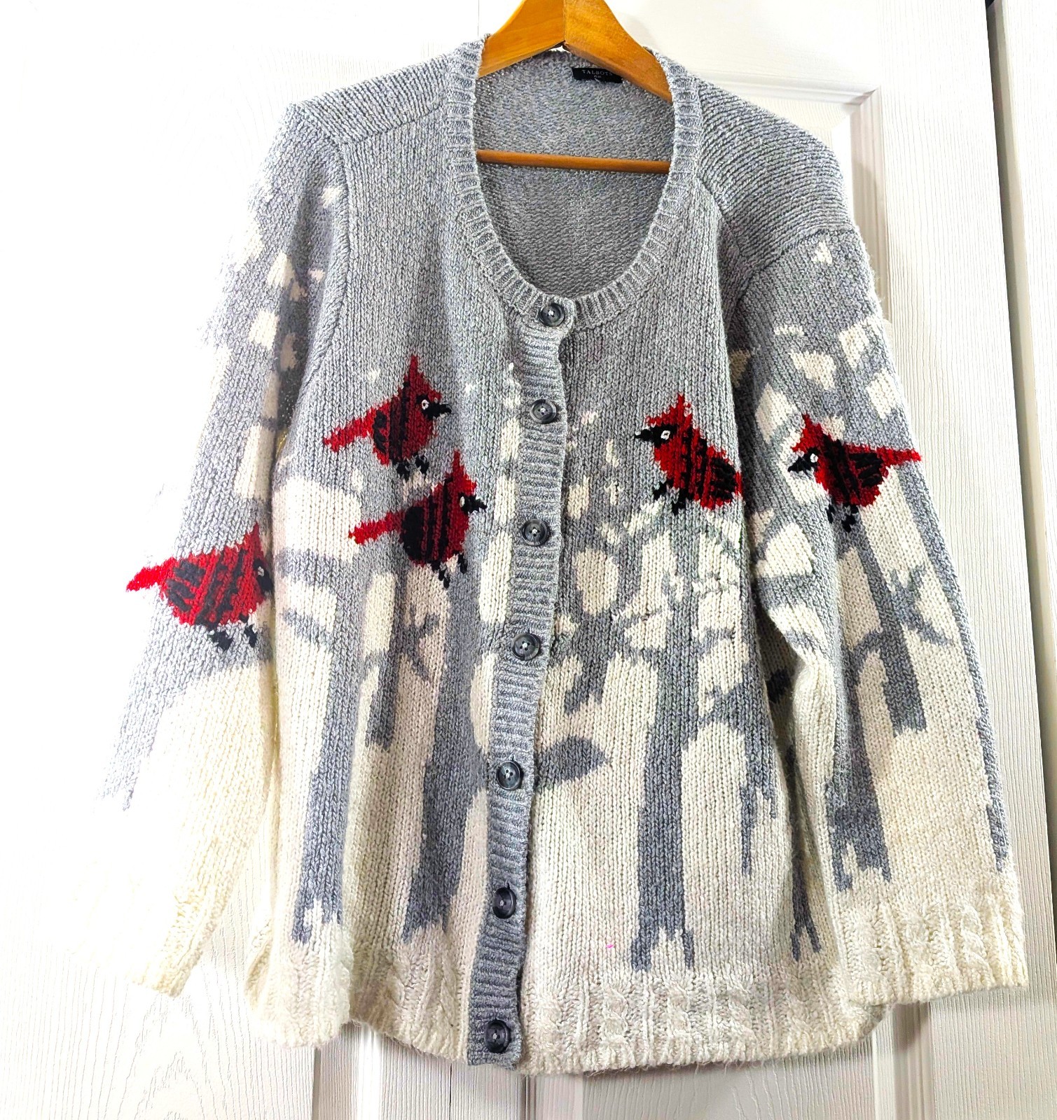 Talbots Plus Gray Ivory Red Button Front Cardigan… - image 1