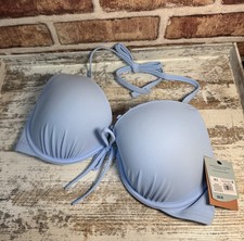 Shade & Shore 36D Light Blue Solid Lift Underwire Halter Bikini Top Pad Ruffles