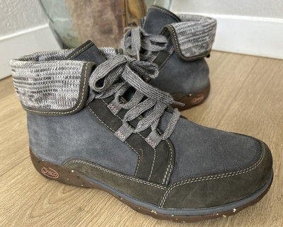 Chaco Barbary Chukka Boots Women's Size 8.5 Gray Suede Fold Down Fabric Lace Up