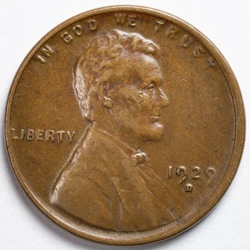 1929-D Extremely Fine (XF) Lincoln Wheat Penny Cent, Denver Mint