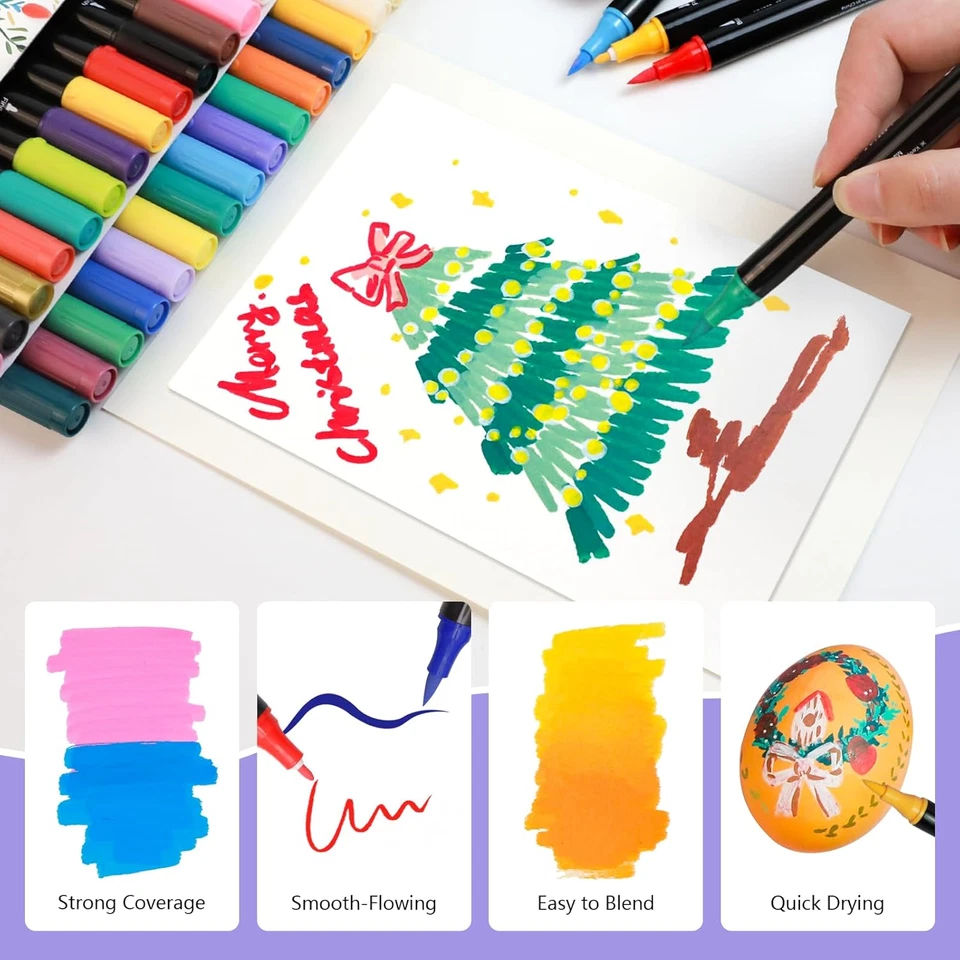 Acrylstifte 60 Farben Wasserfest Dual Tip Marker Pinsel Feine Spitze Rock Painti - Bild 4 von 4