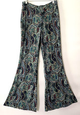 NWT Zara Wide Leg Flare Paisley Viscose Pants Blue Green Women's Size S-C