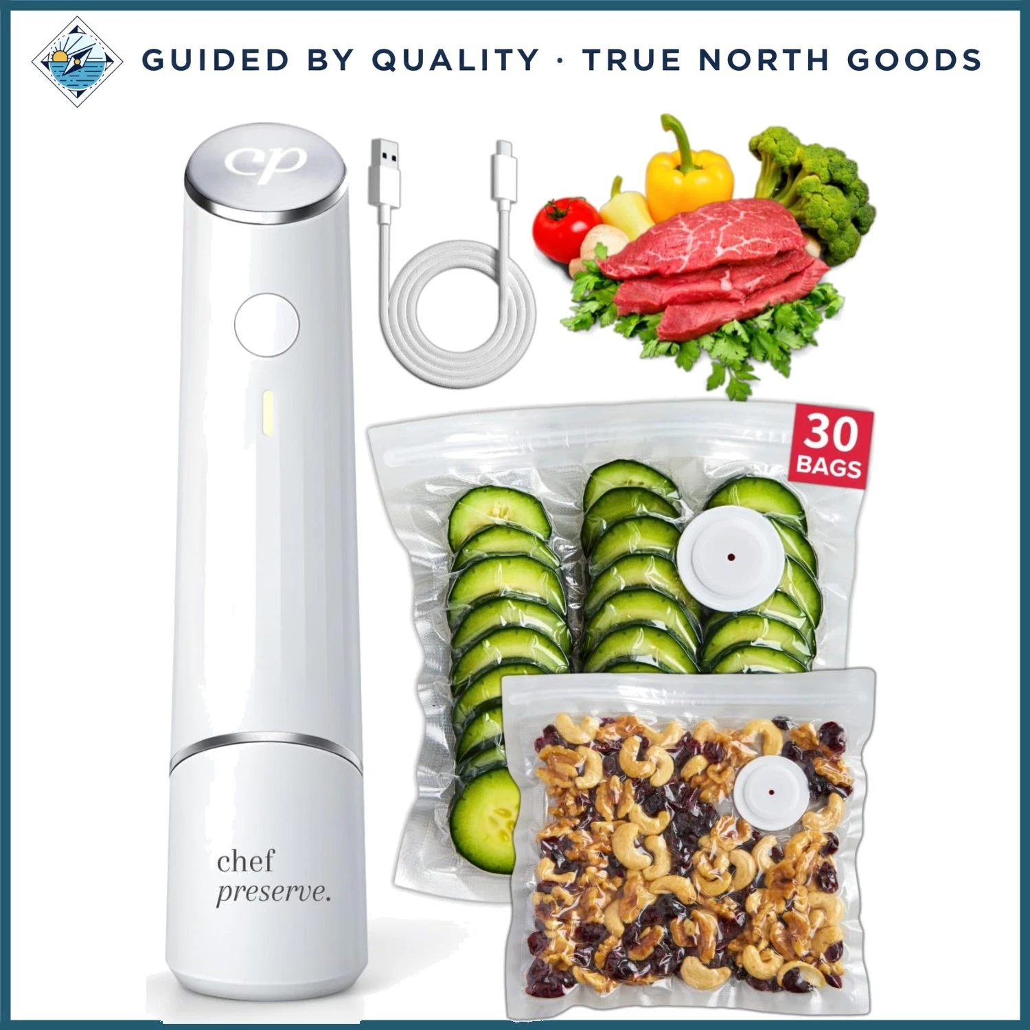 Automatic Food Vacuum Sealer with 30 Resealable Bags for Freshness Preservation