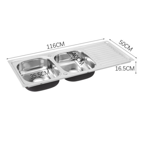 Kitchen Sink Bowl Reversible Stainless Steel Drainer Waste Handmade Inset Basin - Picture 32 of 33