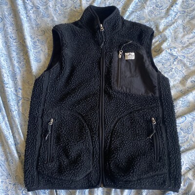 Penfield Sherpa Fleece Vest Jacket Mens Size M Triple Black Full Zip Slim Fit