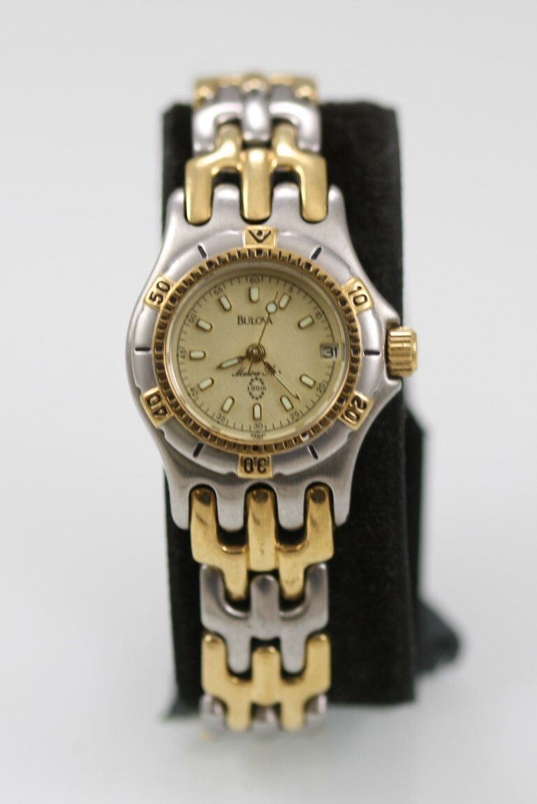 Bulova Marine Star Watch Women Stainless Silver Gold 100m
