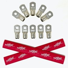 10 1/0 Gauge TINNED Copper Ring Terminals 3/8" RED Heat Shrink Tubing LUG