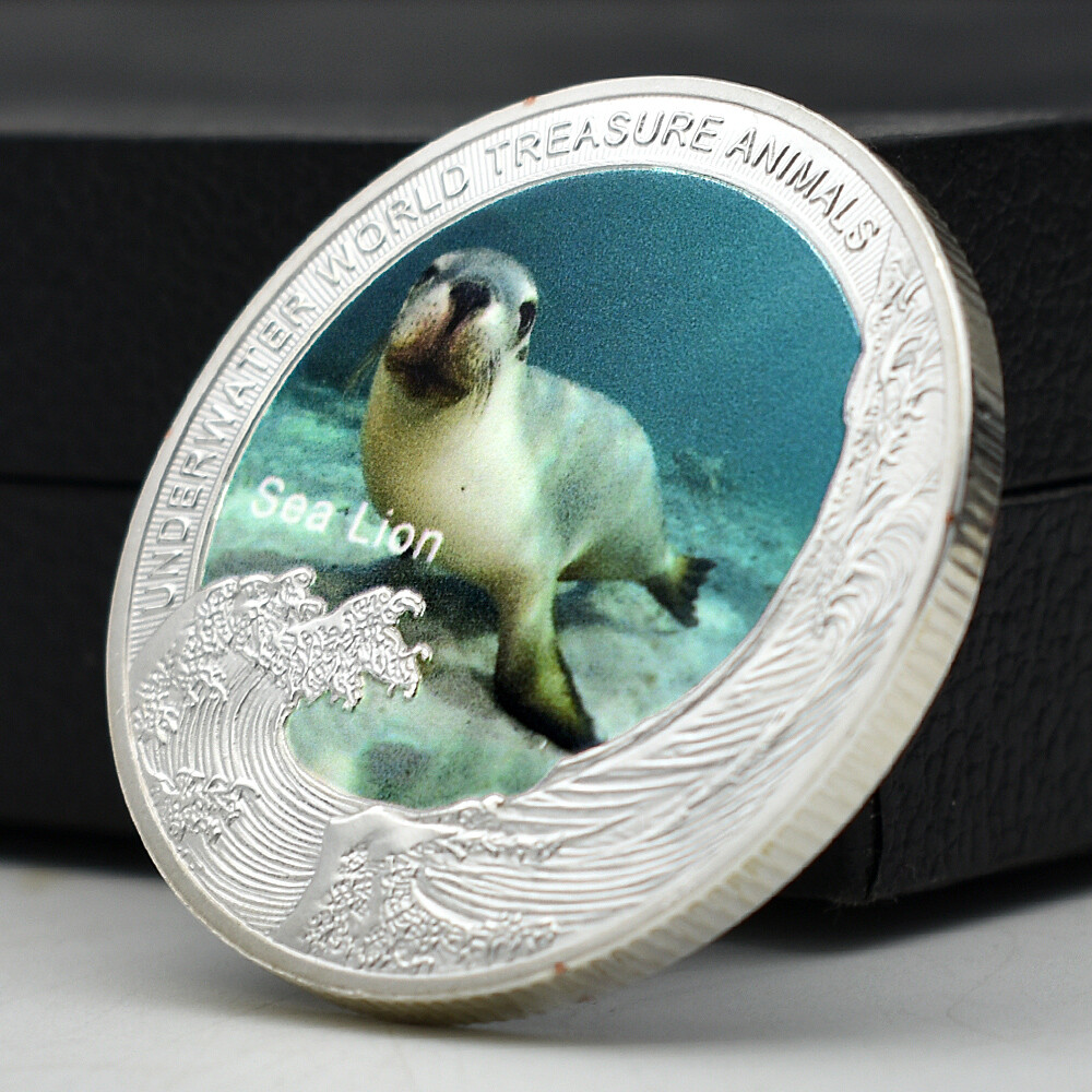 Ocean Animal Sea Lion Silver Plated Coin World Treasure Ornament