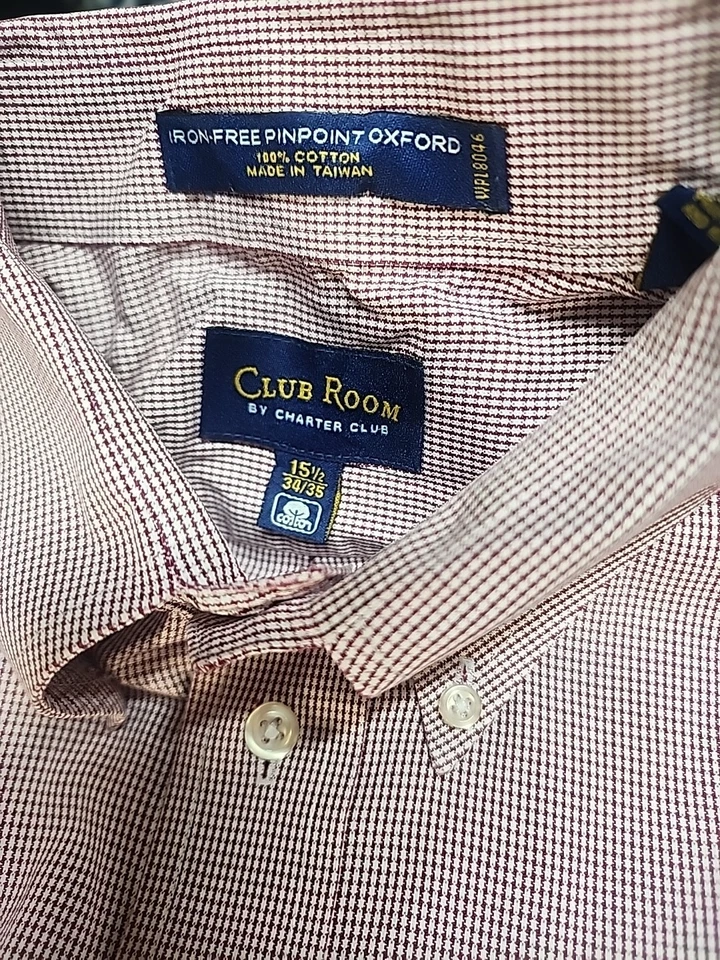 Camisa de vestir Charter Club Pinpoint Oxford roja y blanca para hombre talla 15 1/2 34/35 Foto 3 de 4