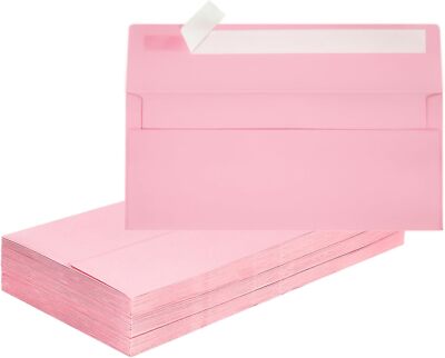 50 Pack #10 Business Envelopes Pink Standard Envelopes Self Seal Letter Size ...