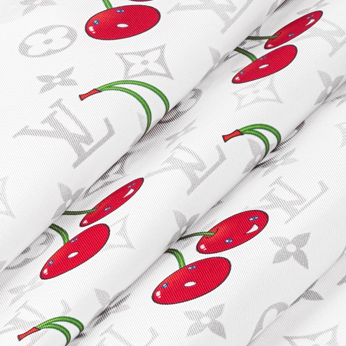 New Louis Vuitton Cherry Murakami Scarf LV x TM Monogram Cerise