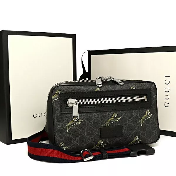 Gucci GG Supreme Tiger Print Body Bag 474293 noir sac taille homme