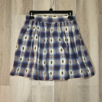 Sam & Libby Womens 9/10 Plaid Skirt Vintage Embroidered Button Front Pleat Mini
