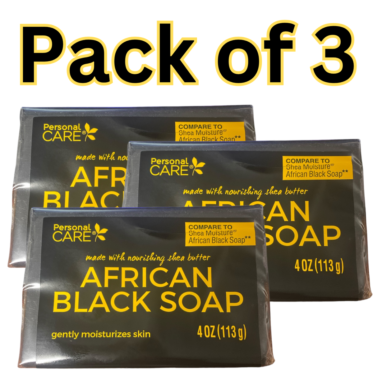 Personal Care African Black Soap with Shea Butter, Pack of 3, 4oz - Main Image
